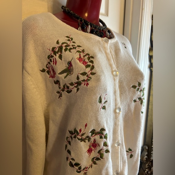 VTG National Wildlife Federation Floral White Cardigan -size XL - Button Down - Picture 8 of 9